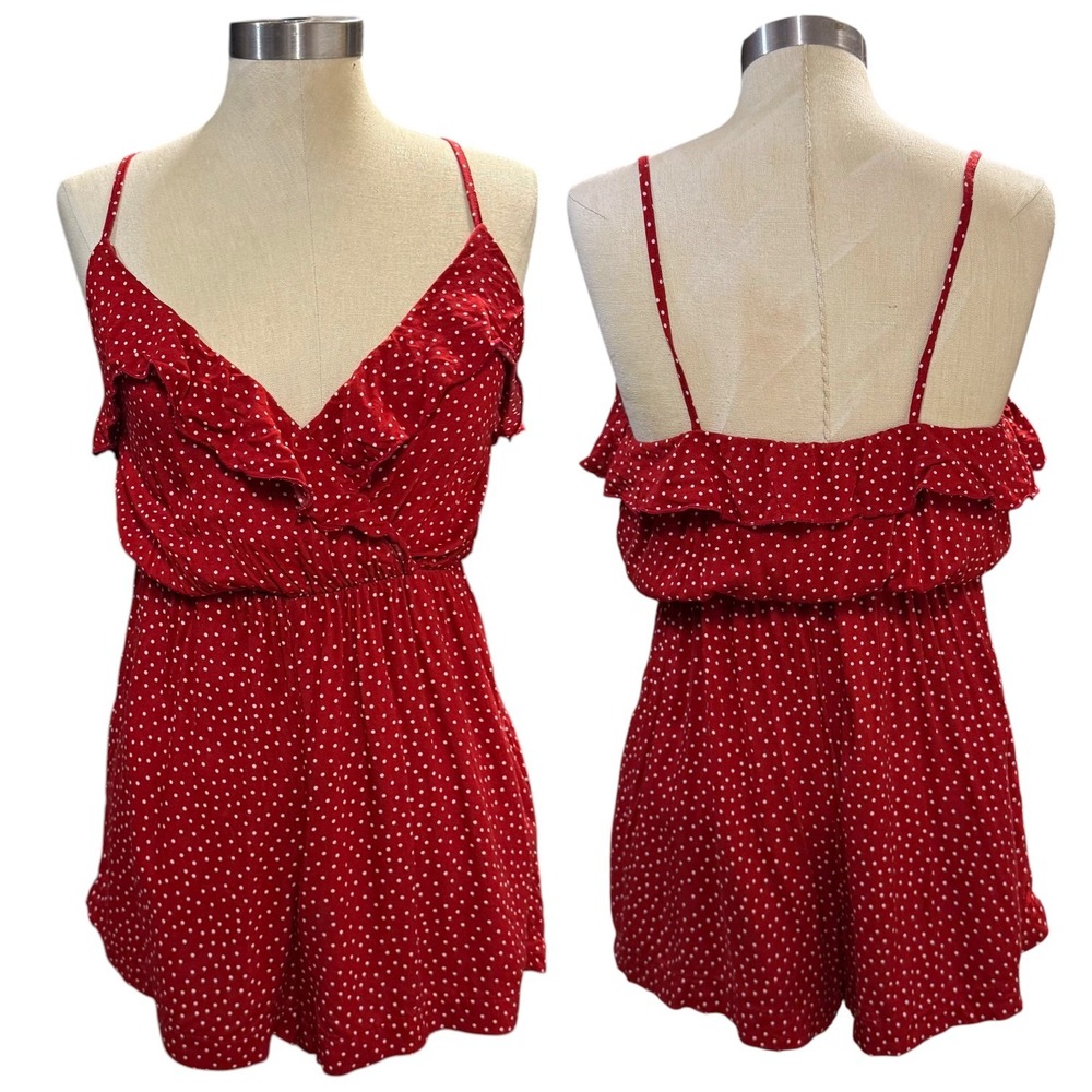Brandy Melville S Red Polka Dot Ruffle Wrap Front Mini Romper Playsuit Coquette